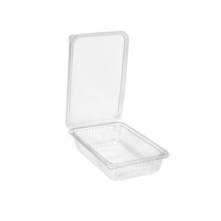 Envase rectangular rPET con tapa bisagra